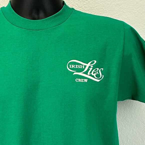 Vintage 80s Irish Lies Band Local Crew T Shirt Mens Small Ireland Roadie Green - Picture 4 of 8